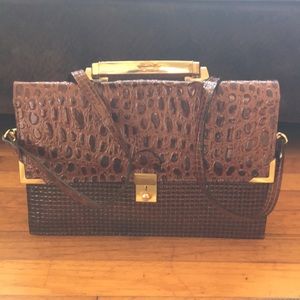 Briefcase style brown shoulder bag